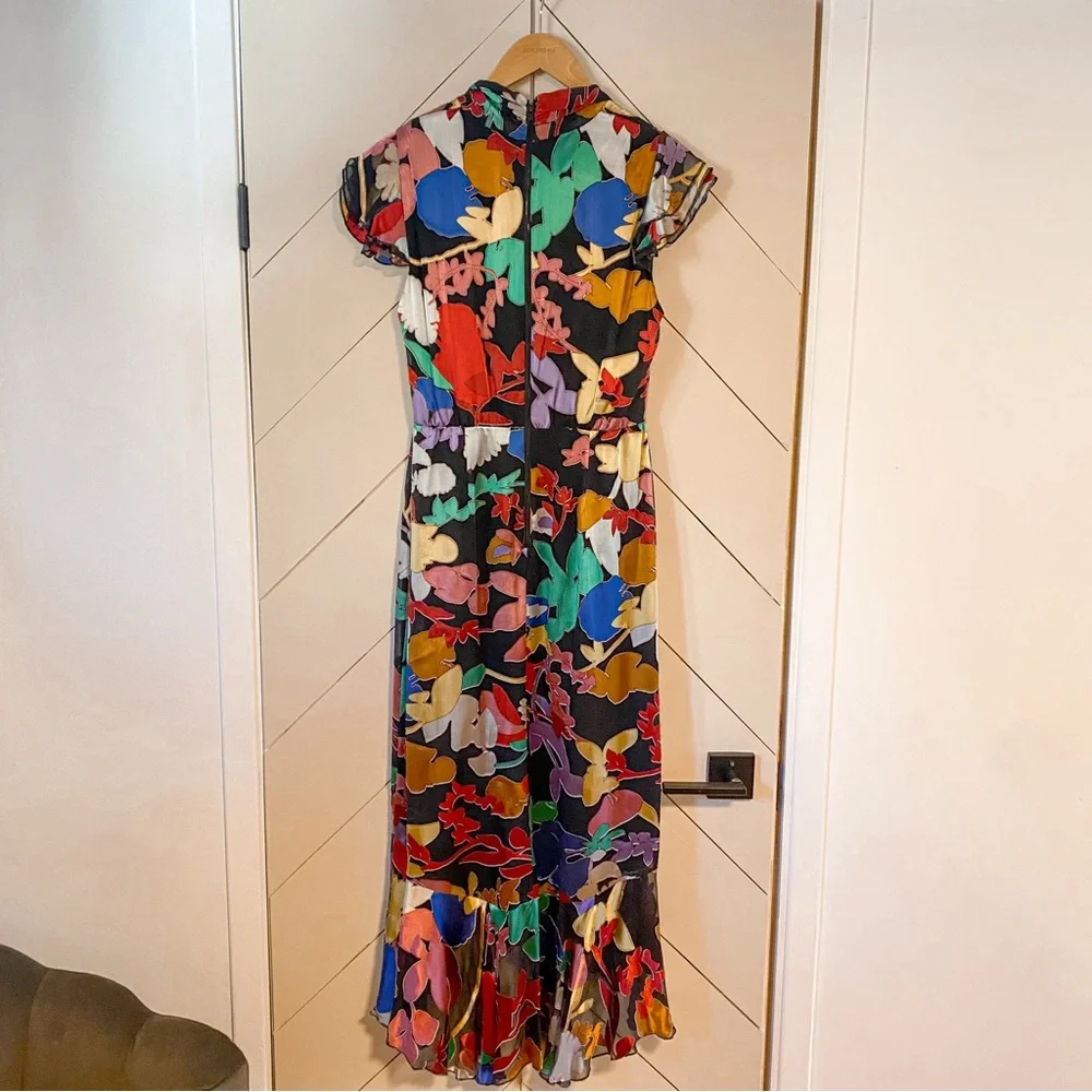Alice + Olivia Multicoloured Silk Blend Maxi Ruffled Sundress Size 6 - Picture 3 of 9